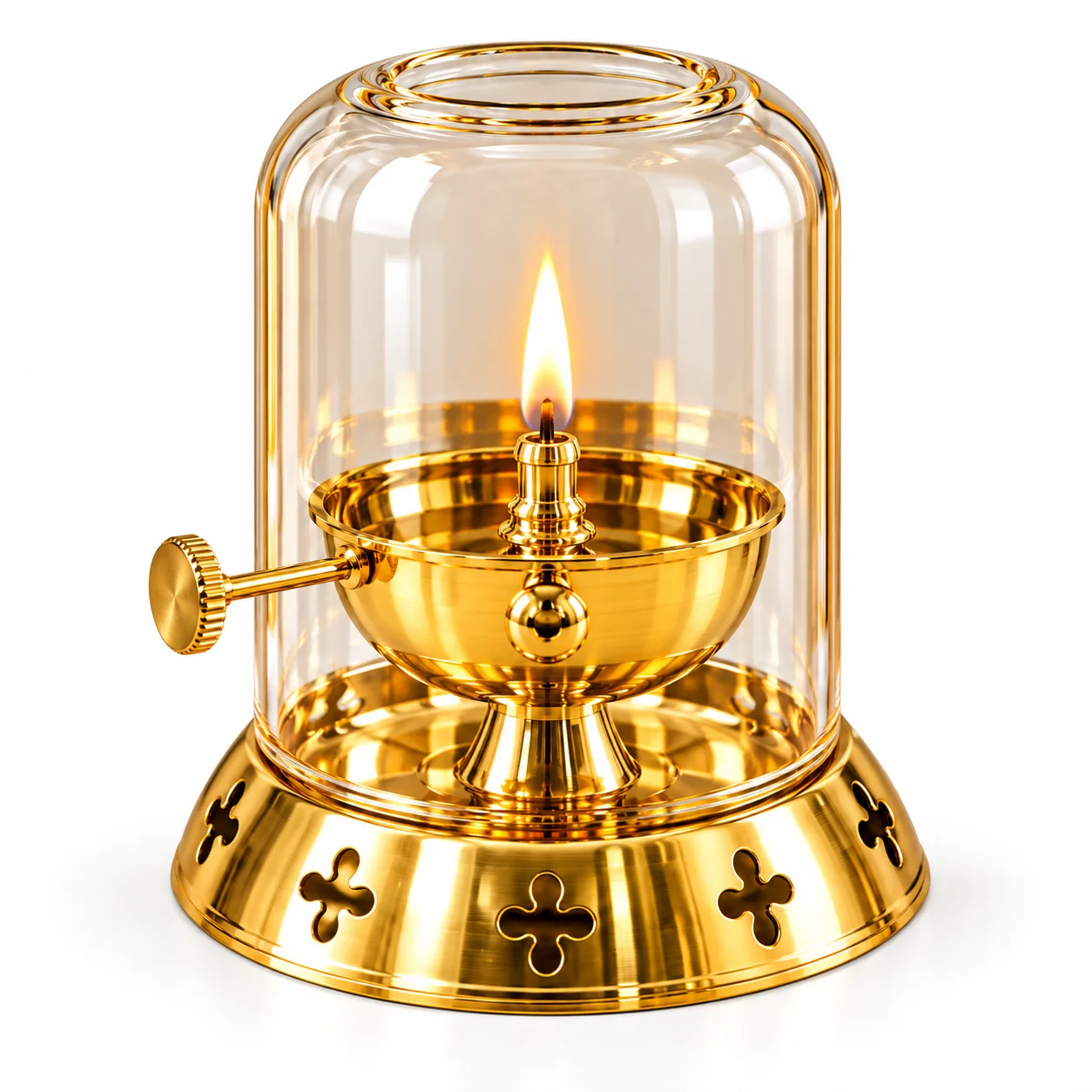 Shraviko Pure Brass Akhand Jyot Deepak with Protective Glass Cover